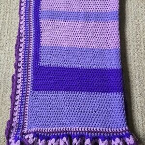 Hand Made Multi-Colored Purple and Lavender Crochet Blanket 3' X 6' Granny Core